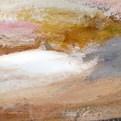 Abstract painting. Acrylic texture in beige, pink, yellow, grey and white . Modern art landscape. 