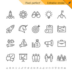 Startup thin icons. Pixel perfect. Editable stroke.