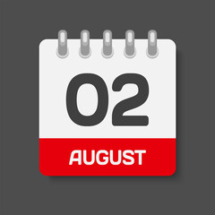 Icon day date 2 August, template calendar page