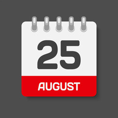 Icon day date 25 August, template calendar page