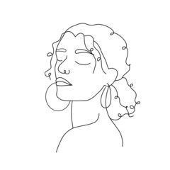 Abstract woman face. Contemporary minimalist female portrait. Hand drawn outline female silhouette. Vector illustration in one line style.