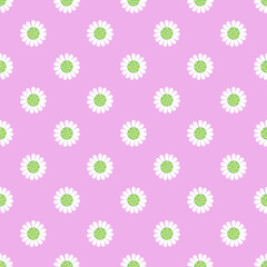 white daisy flower seamless pattern on purple background vector illustration.