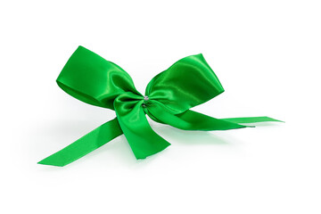 Green satin bow-knot on a white background