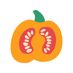 Cute half pumpkin icon. Vector flat hand drawn illustration in cartoon style	