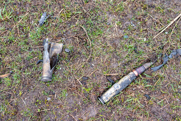 Fragment metal military rocket bomb during Ukraine war