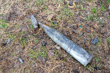 Fragment metal military rocket bomb during Ukraine war