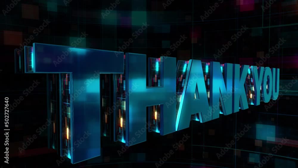 Poster abstract digital 3d text animation word of thank you with red blue digital motion futuristic matrix 