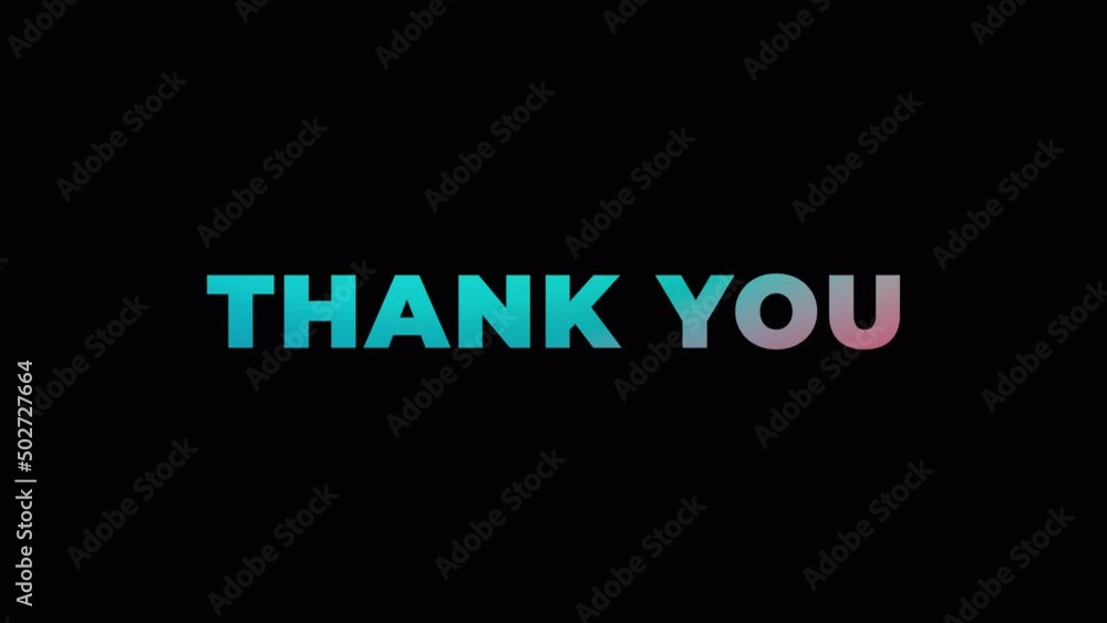 Poster thank you colorful text flashing effect loop title on black background.4k 3d seamless loop thank you
