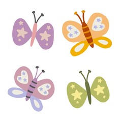 Set of cute butterfly vector illustrations.