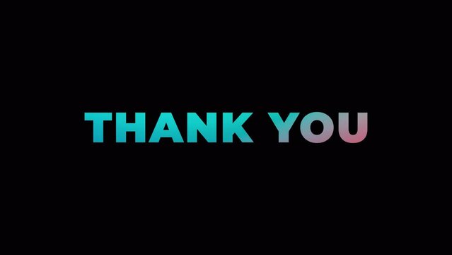 Thank you colorful text flashing effect loop title on black background.4K 3D seamless loop Thank you glitch effect element cinematic text animation with effect element