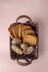 basket with slices of rye bread