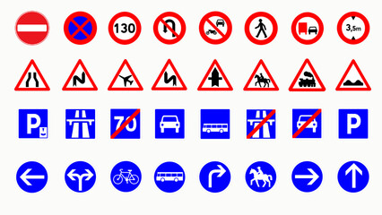 Panneaux routiers d'interdiction, danger, information, obligation sur fond blanc © guitou60