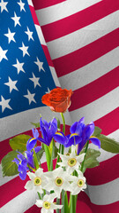 Obraz premium festive flowers on American flag background