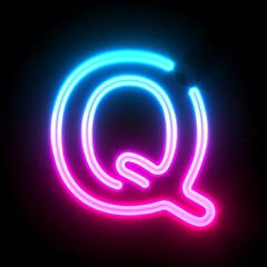Blue pink glowing neon tube font Letter Q 3D