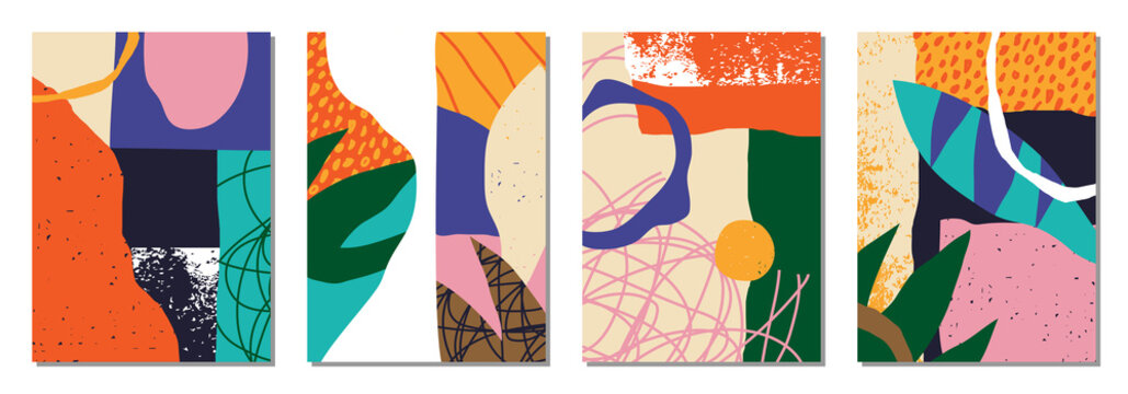 Set of trendy social media templates with abstract organic shapes composition in contemporary collage minimal style