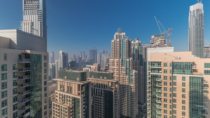 Fototapeta na wymiar Panorama of downtown Dubai city aerial timelapse