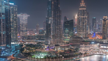 Fototapeta na wymiar Aerial view of Dubai city night timelapse in downtown.