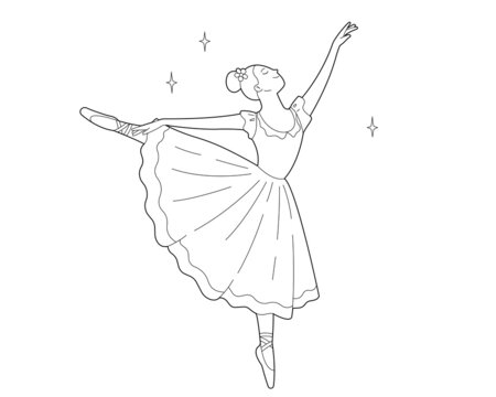 Ballerina, beautiful woman against white background. Coloring book. Outline Illustration on white background.