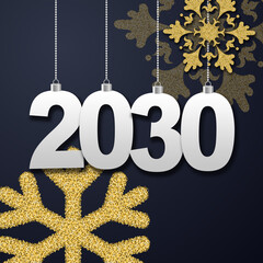 2030 Happy New Year in golden design, Holiday greeting card design.