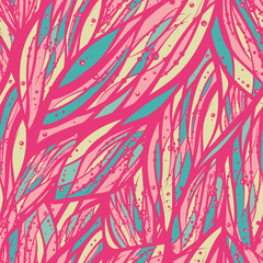 Abstract seamless pattern with water or floral elements in pink, green and yellow colors. Vector illustration.