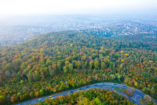 Cityscape of Stuttgart city in a foggy day, Germany. © Tanya