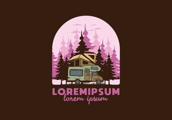 Car roof camping in the jungle illustration