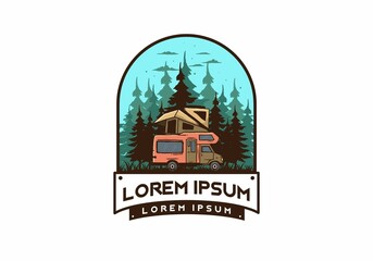 Car roof camping in the jungle illustration