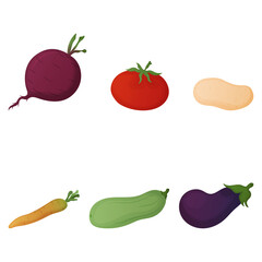 Set of 6 colorful realistic ripe vegetables. Vector illustration