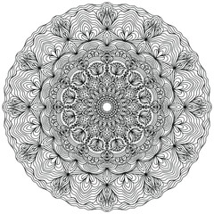 simple mandala on a white background for coloring decorated with floral ornaments in folk style , vector book page