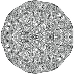 oriental mandala with abstract floral ornaments for coloring on a white background, vector book page