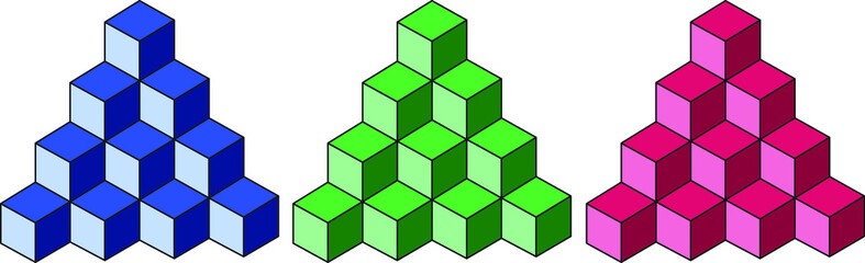 abstract 3d cubes set of ties isolated