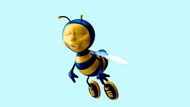 4K cartoon animation of a fun Bee with alpha channel included