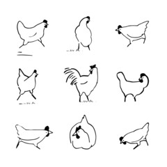 Set of cute chicken hen doodle drawing for yours design and print.