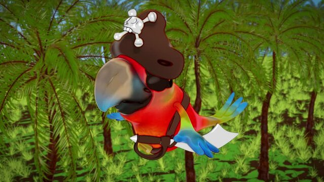 4K cartoon animation of a fun pirate Parrot