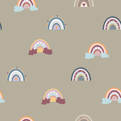 seamless pattern with cute boho rainbow