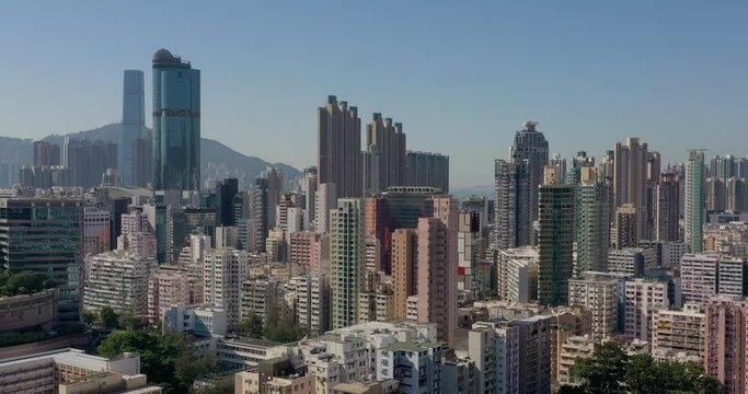 Drone fly over Hong Kong city