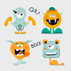 Vector set of cute monsters. flat vector illustration.