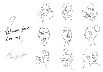 woman face line art single line vector set illustration isolated on white background for decorative
