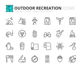 Simple set of outline icons about outdoor recreation
