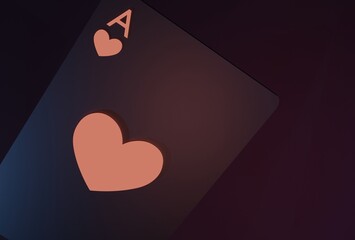 Glowing casino cards game on dark black background - 3d render. Flying cards for online casinos and mobile gambling applications, poker - winner, wealth concept.