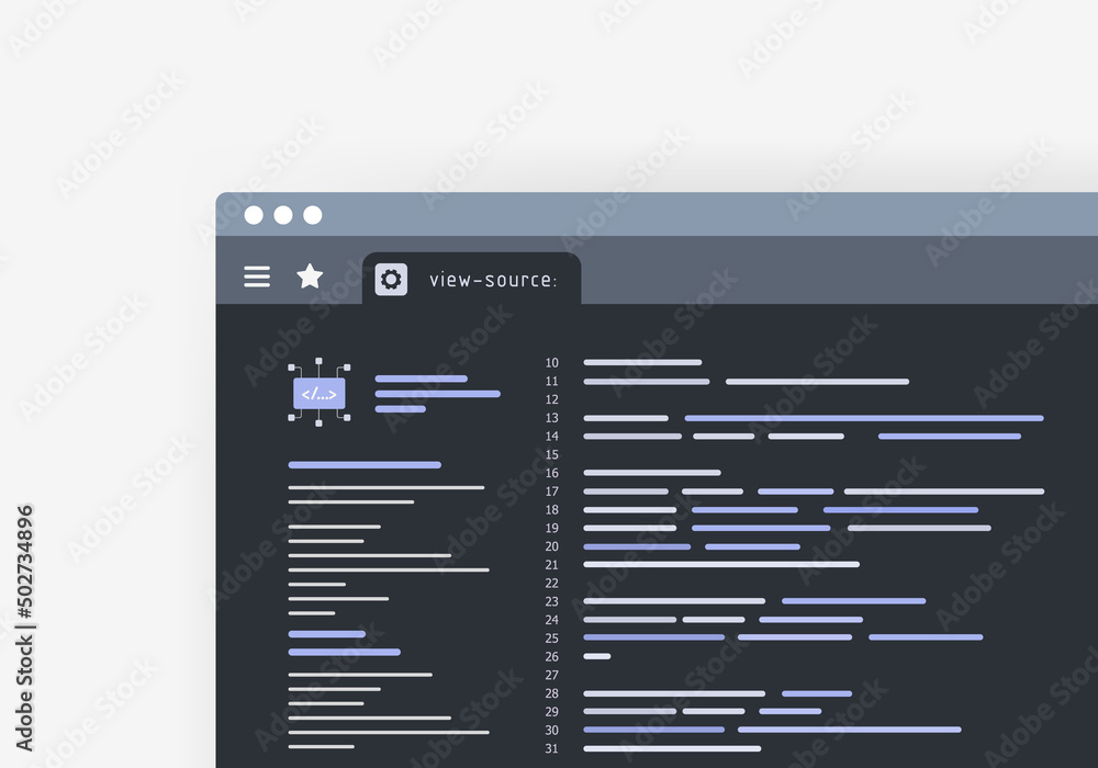 Fototapete view source code using view page source in internet browser. html and css webpage code viewer for we