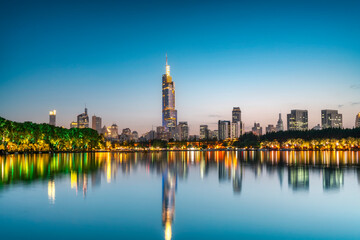 Night view of the city by the Xuanwu Lake in Nanjing