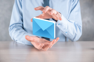 Email marketing and newsletter concept.Contact us by newsletter email and protect your personal information from spam mail concept.Scheme of direct sales in business. List of clients for mailing.