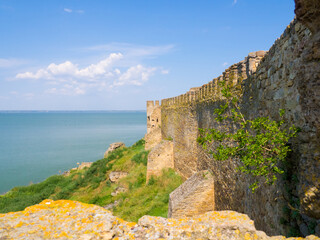 Akkerman fortress. Medieval castle near the sea. Stronghold in Ukraine. Ruins of the citadel of the Bilhorod-Dnistrovskyi fortress, Ukraine. Defensive wall from the estuary