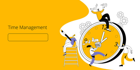 The concept of a vector illustration in a flat style. A metaphor on the topic of time management and deadline in the company.