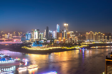 Fototapeta na wymiar Aerial photography of the night scene of the intersection of the two rivers in Chongqing