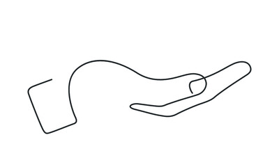 Continuous line drawing of hand. Giving gesture. Vector illustration