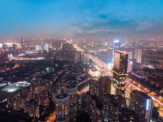 Fototapeta na wymiar Aerial photography night view of modern buildings in Chengdu High-tech Zone
