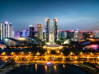 Aerial photography of Chengdu Tianfu International Financial City at night