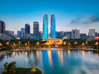 Fototapeta na wymiar Aerial photography of Chengdu Tianfu International Financial City at night